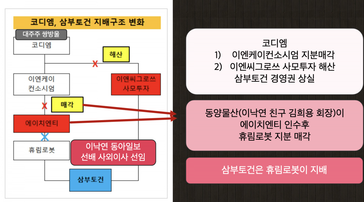 ▲삼부토건과 쌍방울 연결고리를 보여주는 삼부토건 지배구조 변화