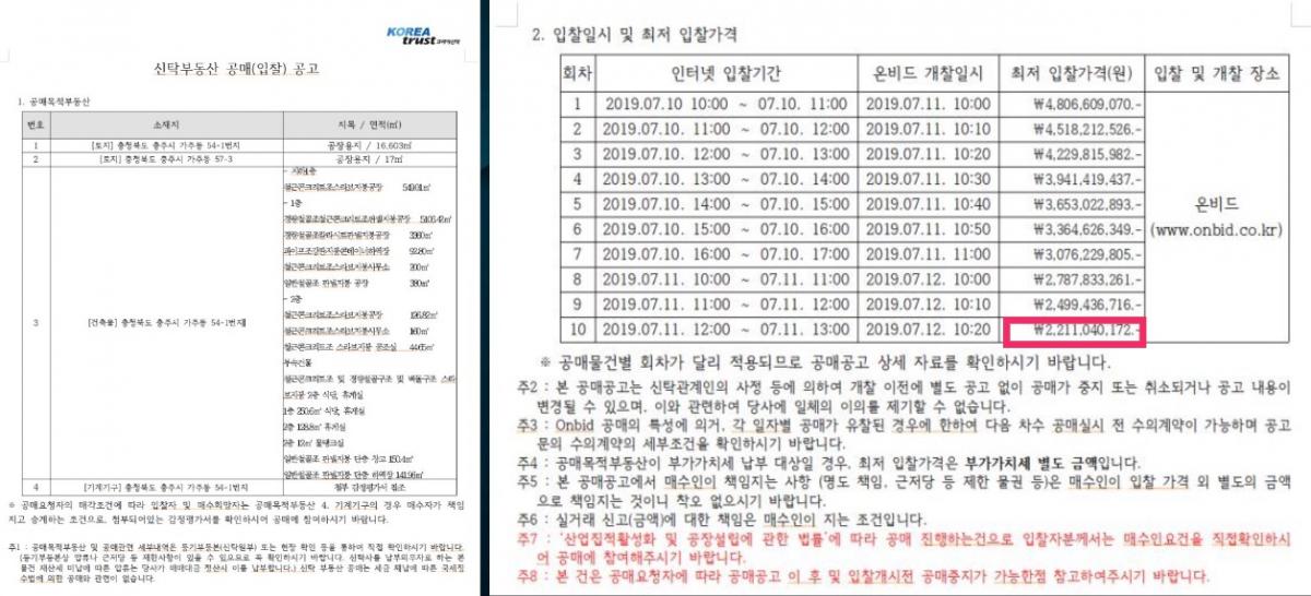 ▲온비드 신탁부동산 공매(입찰) 내역 