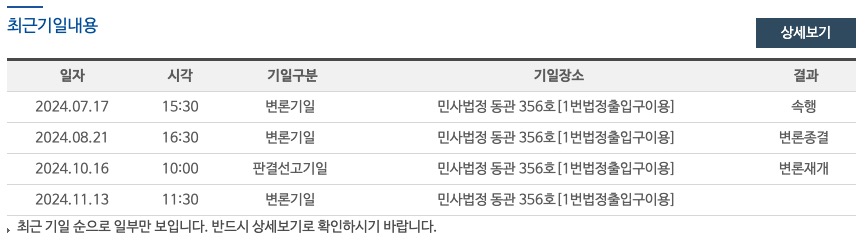 ▲대법원 '나의사건' 검색을 통해 10월 16일 한동훈 10억 손배소 재판 선고기일이 취소되고, 11월 13일로 변론재개된 사실 확인.